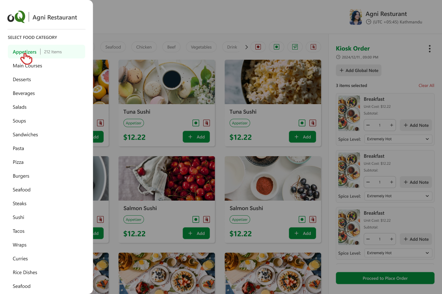 OrderQ Kiosk categories interface